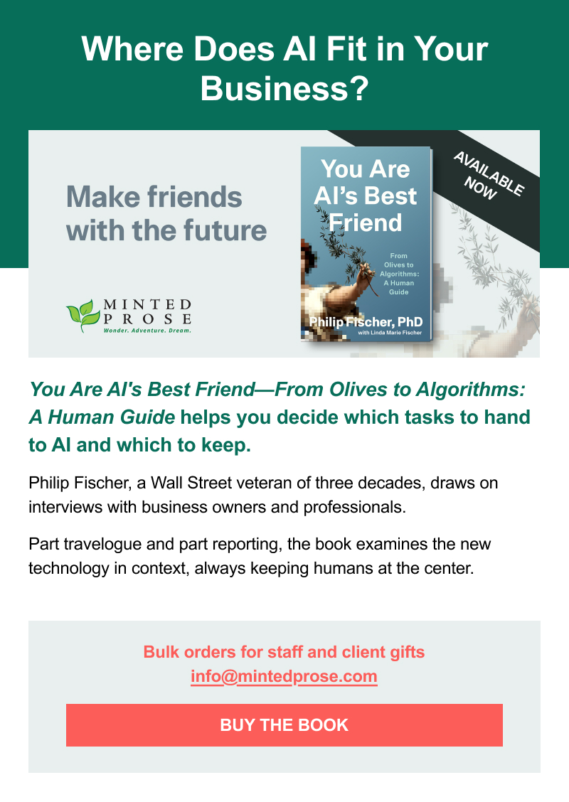 Where Does AI Fit in Your Business? — Minted Prose ad featuring You Are AI’s Best Friend, running in the GVCCC newsletter October 13, 2026