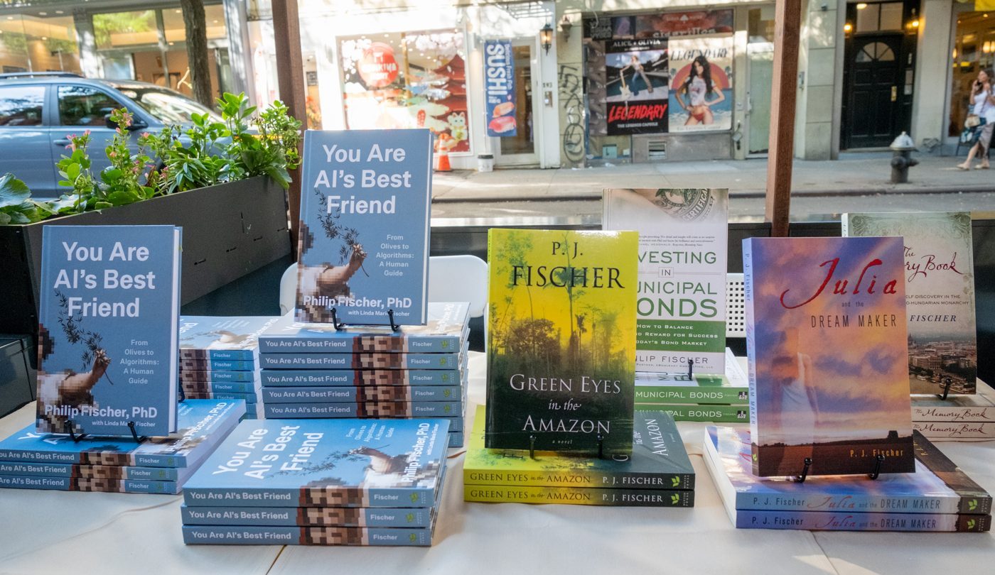Copies of You Are AI’s Best Friend and other Minted Prose titles on display at the launch